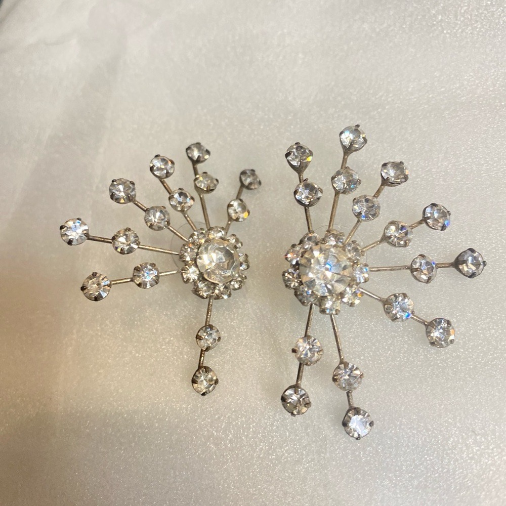 Rhinestone Silver Burst Earrings